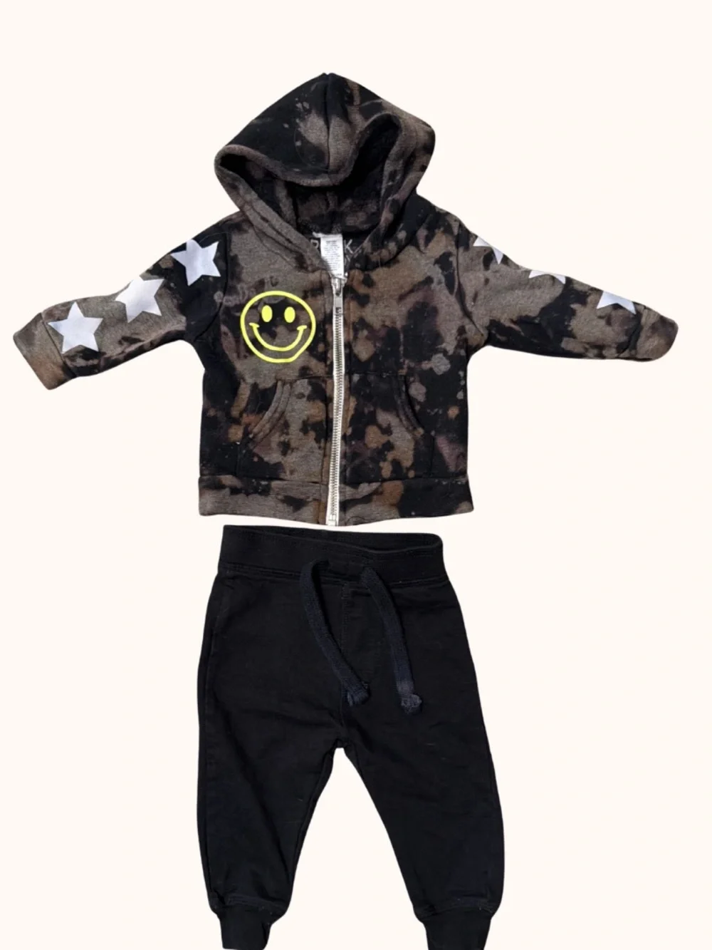 Kids Black Tie-Dye Zip Hoodie & Black Joggers Set